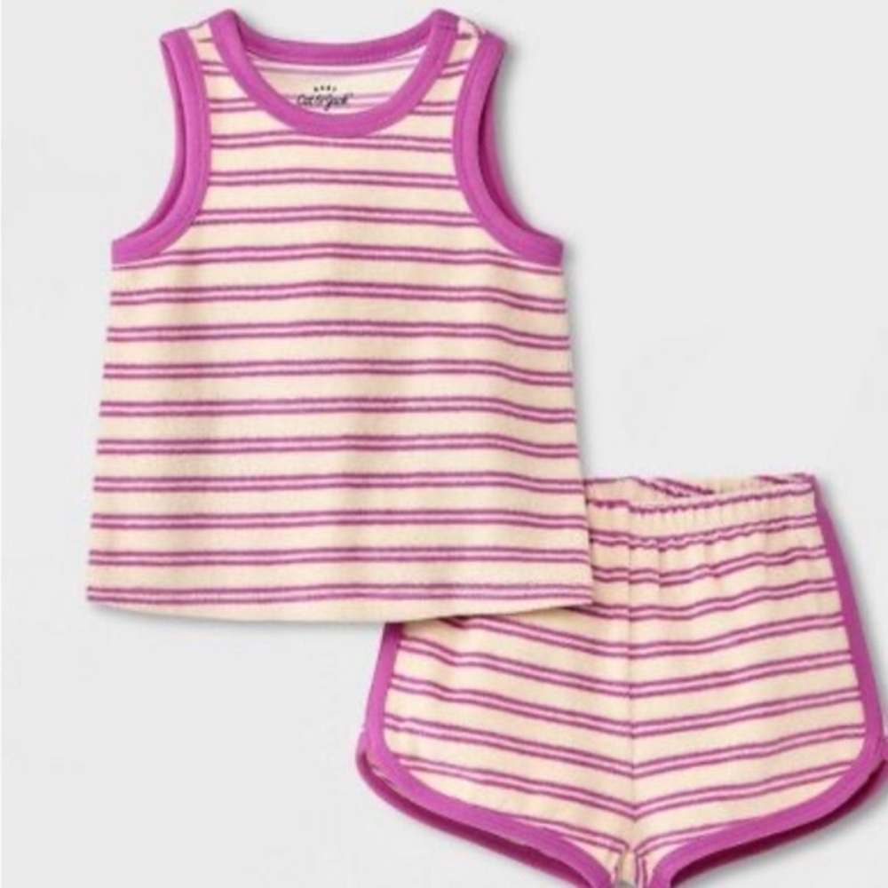 Striped towel material summer set 12 months